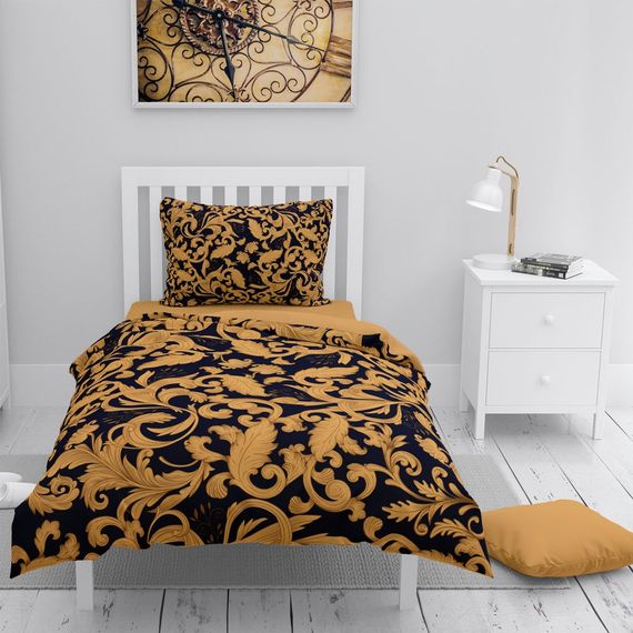 Комплект постельного белья Monohome Gold Floral 3D из сатина, 160x220 см, яркие цвета, 100% хлопок, мягкость и долговечность, гарантированное качество - фото 1