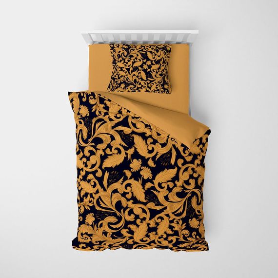 Комплект постельного белья Monohome Gold Floral 3D из сатина, 160x220 см, яркие цвета, 100% хлопок, мягкость и долговечность, гарантированное качество - фото 3