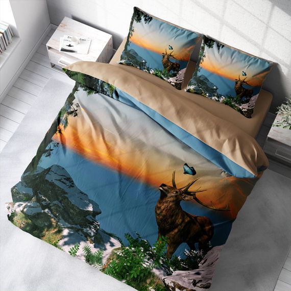 طقم غطاء لحاف مزدوج من الساتان القطني ثلاثي الأبعاد Monohome Deer - صورة 1