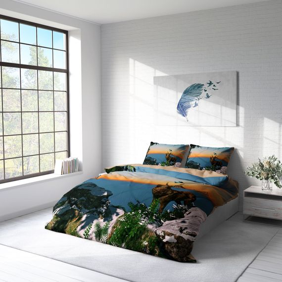 طقم غطاء لحاف مزدوج من الساتان القطني ثلاثي الأبعاد Monohome Deer - صورة 2