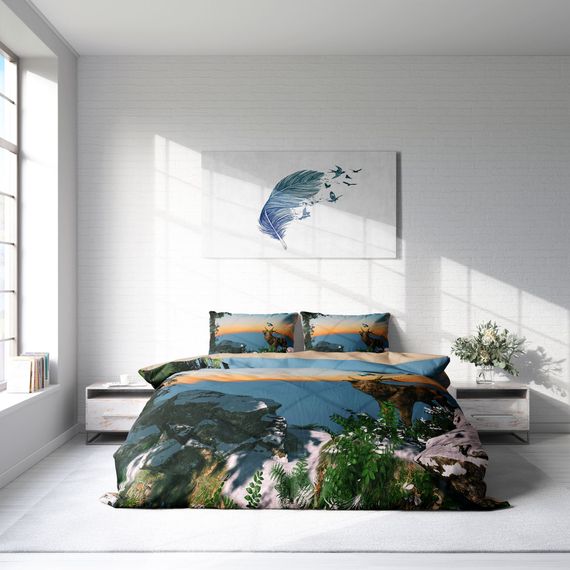 طقم غطاء لحاف مزدوج من الساتان القطني ثلاثي الأبعاد Monohome Deer - صورة 3