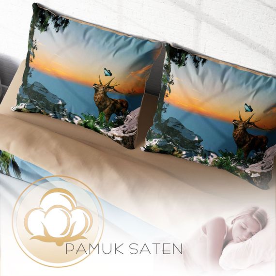 طقم غطاء لحاف مزدوج من الساتان القطني ثلاثي الأبعاد Monohome Deer - صورة 4