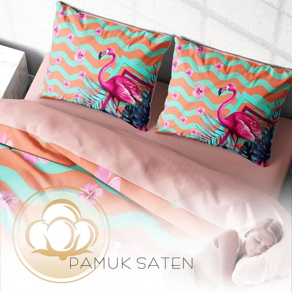 مجموعة غطاء لحاف مزدوج ثلاثي الأبعاد باللون الفيروزي فلامينجو من مونوهوم - صورة 4