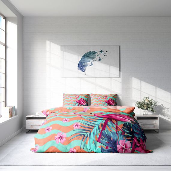 مجموعة غطاء لحاف مزدوج ثلاثي الأبعاد باللون الفيروزي فلامينجو من مونوهوم - صورة 3