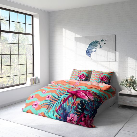 مجموعة غطاء لحاف مزدوج ثلاثي الأبعاد باللون الفيروزي فلامينجو من مونوهوم - صورة 2