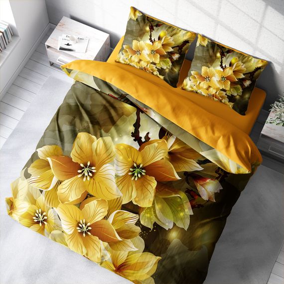 Monohome Yellow Flower 3D Cotton Satin Double Duvet Cover Set - photo 1