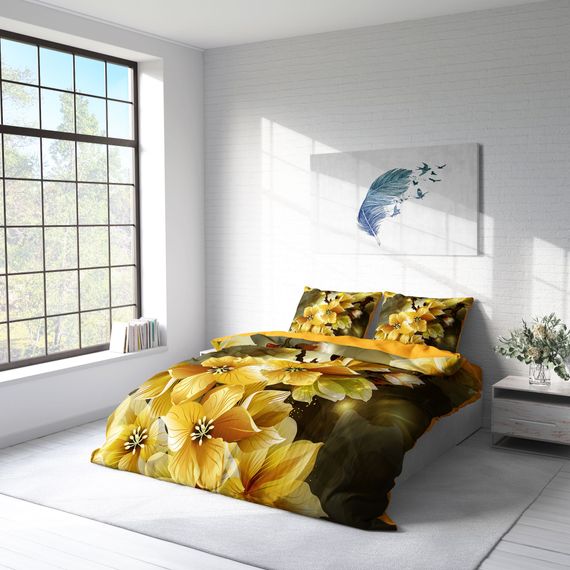 Monohome Yellow Flower 3D Cotton Satin Double Duvet Cover Set - photo 2