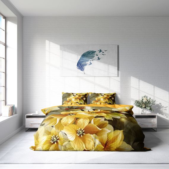 Monohome Yellow Flower 3D Cotton Satin Double Duvet Cover Set - photo 3