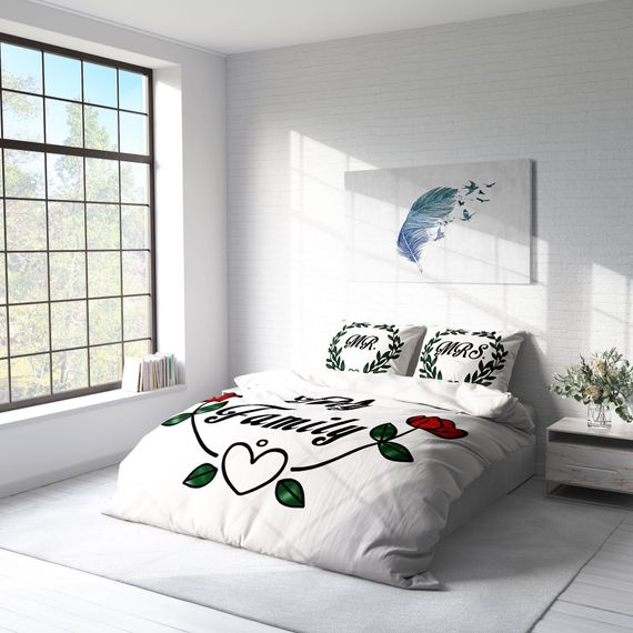 Двухспальный набор постельного белья Monohome My Family 3D из хлопкового сатина, с цифровым печатью и живыми цветами, 200х220 см - фото 2