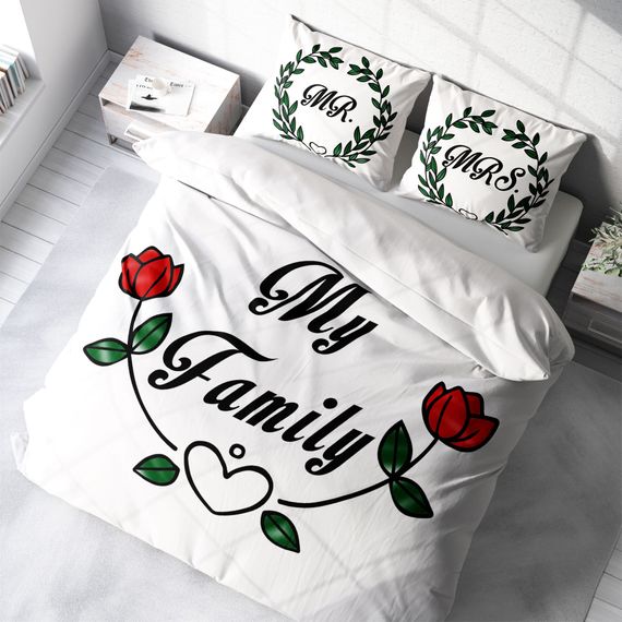 Двухспальный набор постельного белья Monohome My Family 3D из хлопкового сатина, с цифровым печатью и живыми цветами, 200х220 см - фото 1