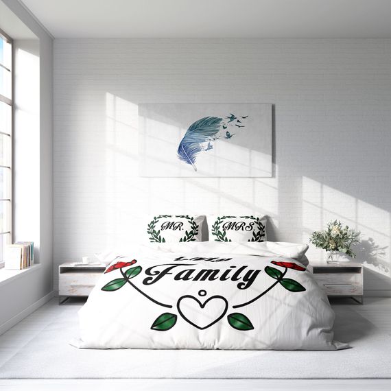 Двухспальный набор постельного белья Monohome My Family 3D из хлопкового сатина, с цифровым печатью и живыми цветами, 200х220 см - фото 3