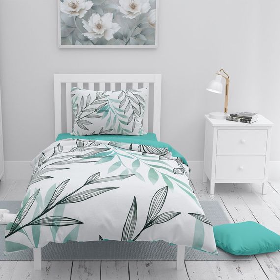 مجموعة غطاء لحاف فردي من MonoHome باللون الفيروزي والريش القطني ثلاثي الأبعاد - صورة 1