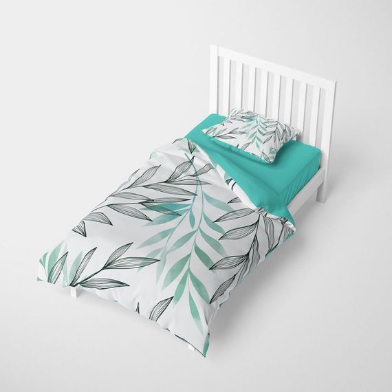 مجموعة غطاء لحاف فردي من MonoHome باللون الفيروزي والريش القطني ثلاثي الأبعاد - صورة 2