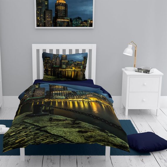 Набір постільної білизни MonoHome Dark City 3D з бавовняного сатину, односпальний, 160x220 см, яскраві кольори, висока якість, легкість в догляді - фото 1