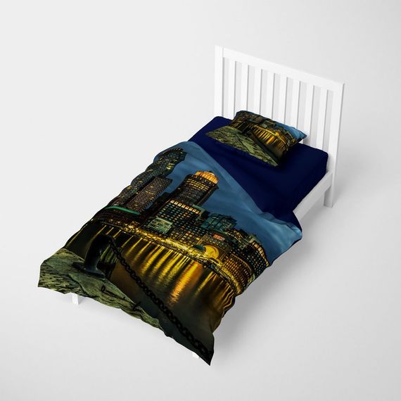 Набір постільної білизни MonoHome Dark City 3D з бавовняного сатину, односпальний, 160x220 см, яскраві кольори, висока якість, легкість в догляді - фото 2