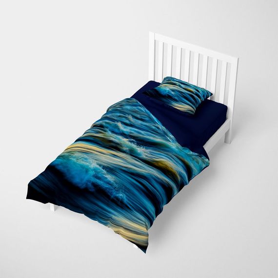 Комплект постільної білизни MonoHome Wavy Sea 3D з бавовняного сатину для односпального ліжка, 160x220 см, цифровий друк яскравих кольорів - фото 2