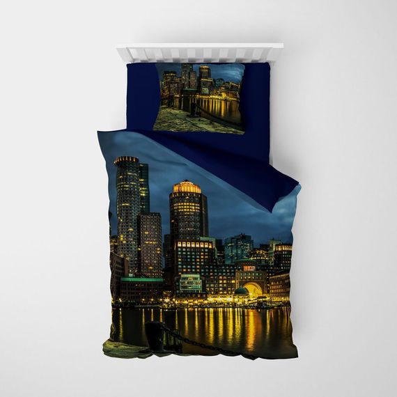 Набір постільної білизни MonoHome Dark City 3D з бавовняного сатину, односпальний, 160x220 см, яскраві кольори, висока якість, легкість в догляді - фото 3