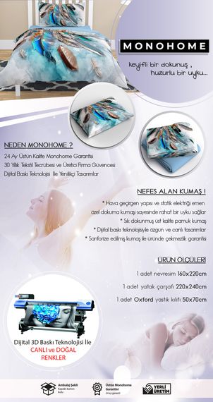 Комплект постільної білизни MonoHome Wavy Sea 3D з бавовняного сатину для односпального ліжка, 160x220 см, цифровий друк яскравих кольорів - фото 5