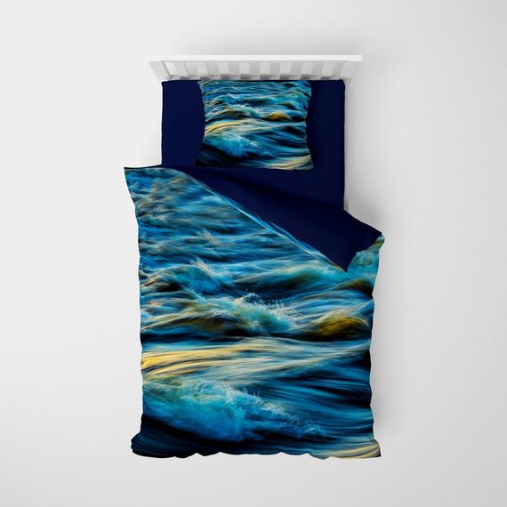 Комплект постільної білизни MonoHome Wavy Sea 3D з бавовняного сатину для односпального ліжка, 160x220 см, цифровий друк яскравих кольорів - фото 3