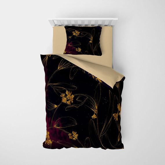 طقم غطاء لحاف مفرد من الساتان القطني ثلاثي الأبعاد باللون الأسود من MonoHome - صورة 3