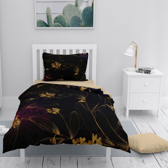 طقم غطاء لحاف مفرد من الساتان القطني ثلاثي الأبعاد باللون الأسود من MonoHome - صورة 1