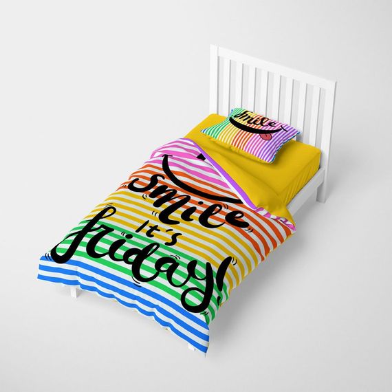 مجموعة غطاء لحاف فردي من MonoHome Friday Smile ثلاثية الأبعاد من القطن الساتان - صورة 2