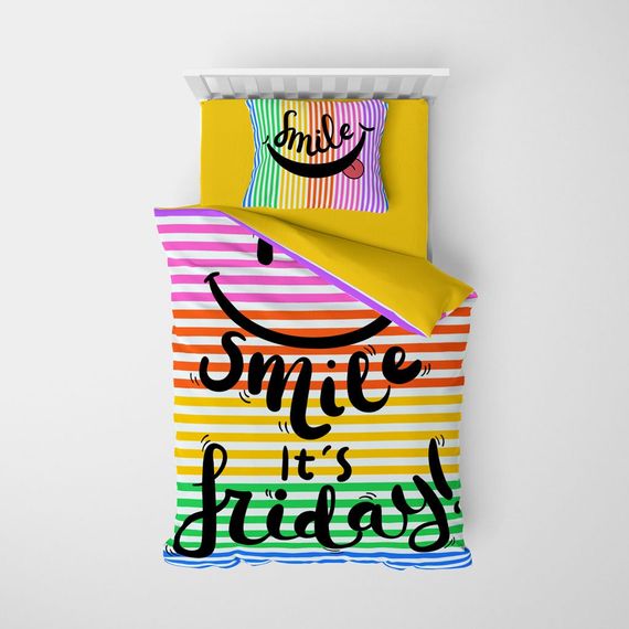 مجموعة غطاء لحاف فردي من MonoHome Friday Smile ثلاثية الأبعاد من القطن الساتان - صورة 3