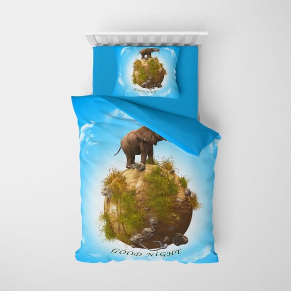 Набір постільної білизни MonoHome "Світ слонів" 3D, сатиновий бавовняний, односпальний, 160x220 см, яскраві кольори, високоякісна тканина - фото 3