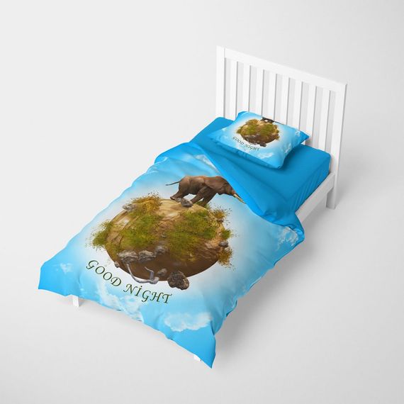 Набір постільної білизни MonoHome "Світ слонів" 3D, сатиновий бавовняний, односпальний, 160x220 см, яскраві кольори, високоякісна тканина - фото 2