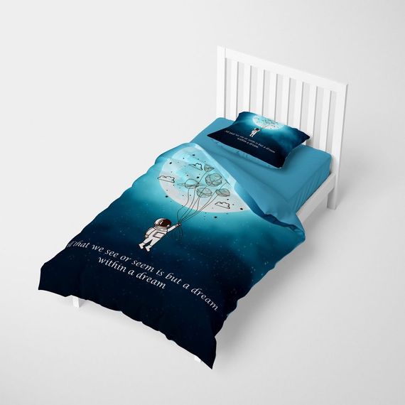 MonoHome Night Motto 3D طقم غطاء لحاف مفرد من الساتان القطني - صورة 2