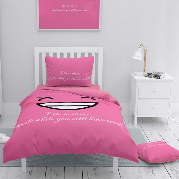 Комплект постільної білизни MonoHome Smile Mottom 3D з бавовняного сатину на односпальне ліжко 160x220 см, Oxford підкладка, яскраві кольори - фото 1