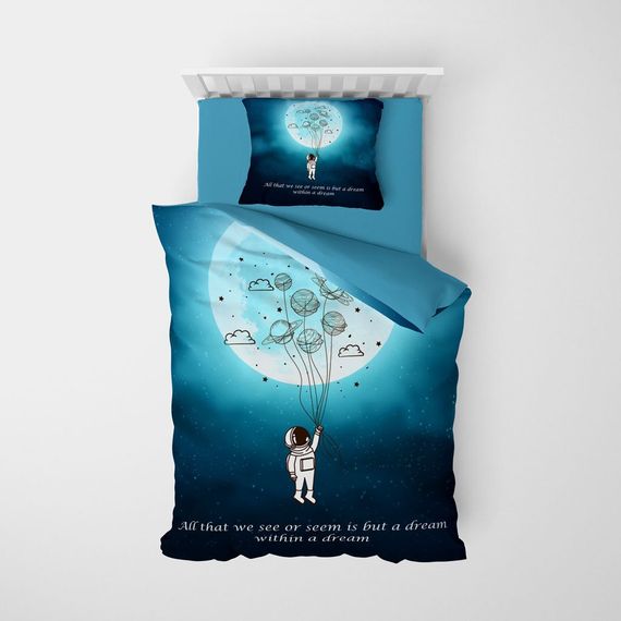 MonoHome Night Motto 3D طقم غطاء لحاف مفرد من الساتان القطني - صورة 3