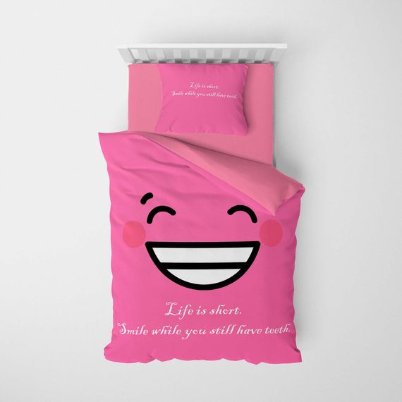 Комплект постільної білизни MonoHome Smile Mottom 3D з бавовняного сатину на односпальне ліжко 160x220 см, Oxford підкладка, яскраві кольори - фото 3