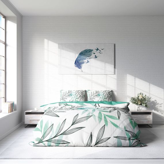 Комплект постельного белья MonoHome Туркуазовые перья 3D из хлопкового сатина для двуспальной кровати 200x220 см, высококачественные ткани, яркие цвета - фото 3