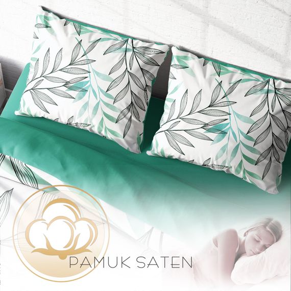 Комплект постельного белья MonoHome Туркуазовые перья 3D из хлопкового сатина для двуспальной кровати 200x220 см, высококачественные ткани, яркие цвета - фото 4