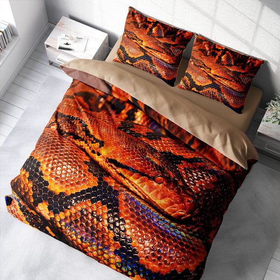 Комплект постільної білизни MonoHome SnakeCharmer 3D з бавовняного сатину для двоспального ліжка 200x220 см, органічні кольори, досконалість у кожному дотику - фото 1
