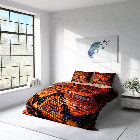 Комплект постільної білизни MonoHome SnakeCharmer 3D з бавовняного сатину для двоспального ліжка 200x220 см, органічні кольори, досконалість у кожному дотику - фото 2