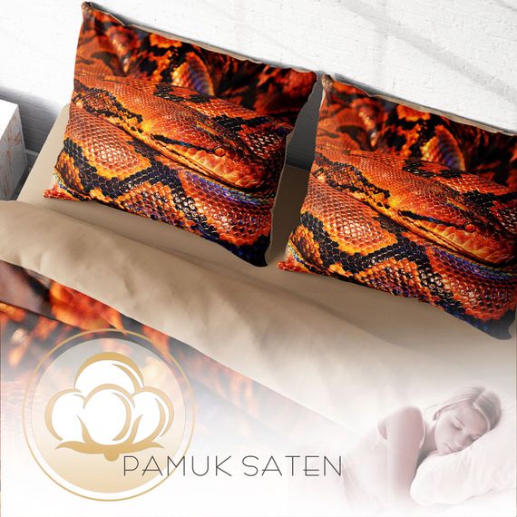 Комплект постільної білизни MonoHome SnakeCharmer 3D з бавовняного сатину для двоспального ліжка 200x220 см, органічні кольори, досконалість у кожному дотику - фото 4