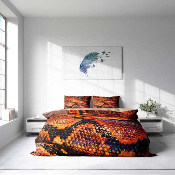 Комплект постільної білизни MonoHome SnakeCharmer 3D з бавовняного сатину для двоспального ліжка 200x220 см, органічні кольори, досконалість у кожному дотику - фото 3