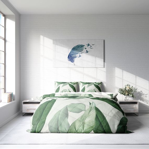 Двоспальний комплект постільної білизни MonoHome GrayGreen 3D з бавовняного сатину, 200x220 см, живі кольори, органічний принт, 100% бавовна - фото 3