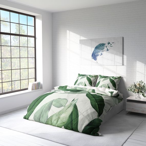 Двоспальний комплект постільної білизни MonoHome GrayGreen 3D з бавовняного сатину, 200x220 см, живі кольори, органічний принт, 100% бавовна - фото 2