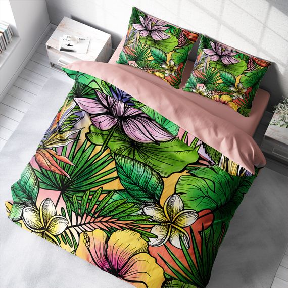 Комплект двуспального постельного белья MonoHome Renkli Orman 3D из сатина, 200x220 см, с яркими цветами и уникальным дизайном - фото 1