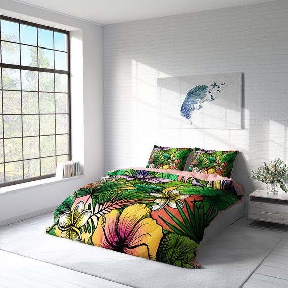 Комплект двуспального постельного белья MonoHome Renkli Orman 3D из сатина, 200x220 см, с яркими цветами и уникальным дизайном - фото 2