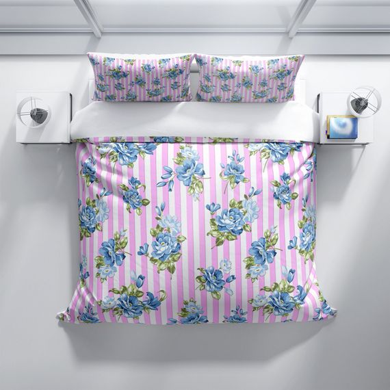 Комплект постельного белья Cattleya BlueLine 3D из хлопкового сатина для двуспальной кровати, 200x220 см, с цифровой печатью и высококачественным материалом - фото 3