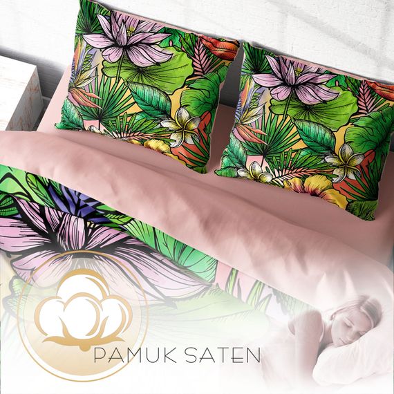 Комплект двуспального постельного белья MonoHome Renkli Orman 3D из сатина, 200x220 см, с яркими цветами и уникальным дизайном - фото 4