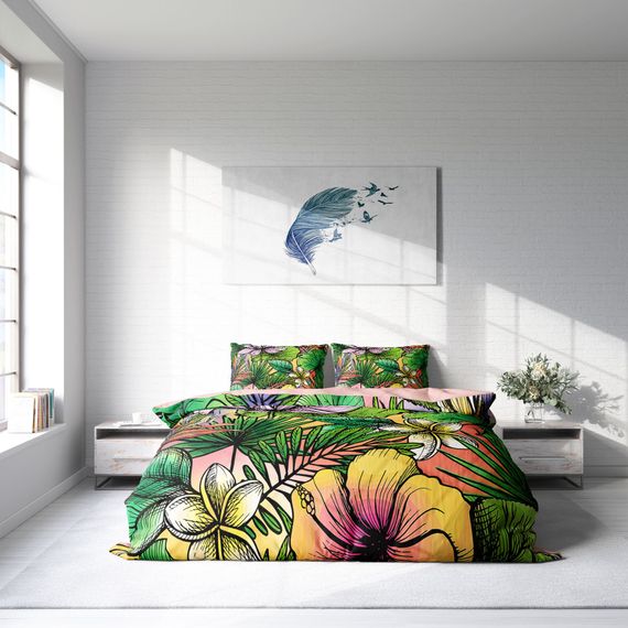 Комплект двуспального постельного белья MonoHome Renkli Orman 3D из сатина, 200x220 см, с яркими цветами и уникальным дизайном - фото 3