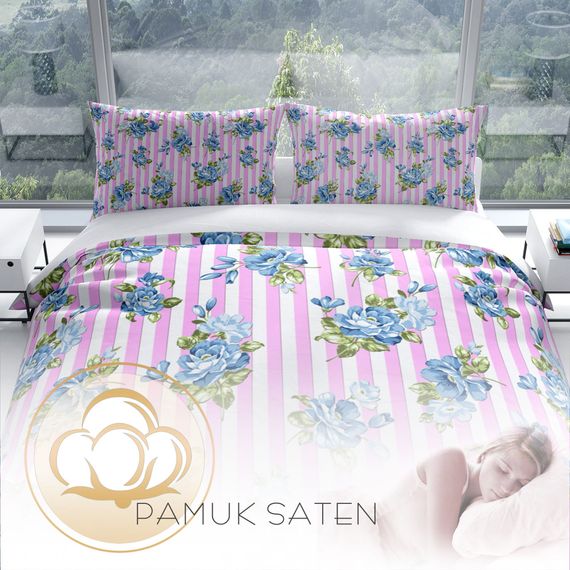 Комплект постельного белья Cattleya BlueLine 3D из хлопкового сатина для двуспальной кровати, 200x220 см, с цифровой печатью и высококачественным материалом - фото 4