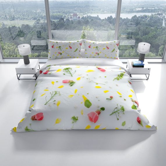 Комплект постільної білизни Cattleya Garden 3D з бавовняного сатину для двоспального ліжка, живі кольори, комфортний матеріал, розмір 200x220 см - фото 2