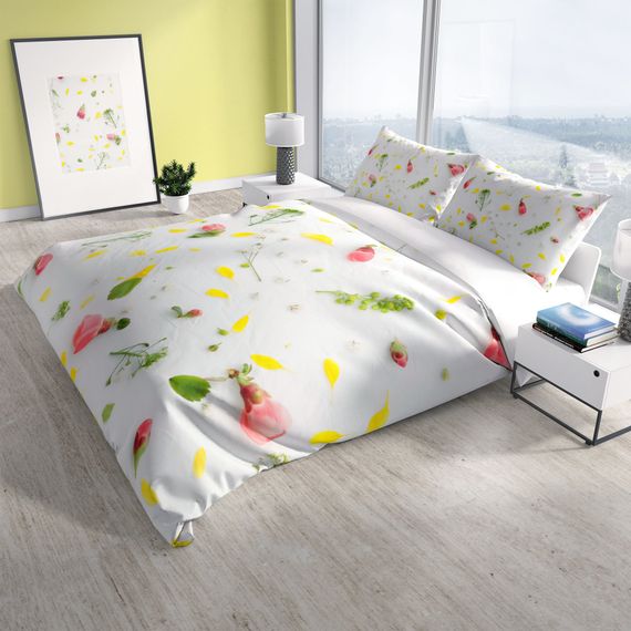 Комплект постільної білизни Cattleya Garden 3D з бавовняного сатину для двоспального ліжка, живі кольори, комфортний матеріал, розмір 200x220 см - фото 1