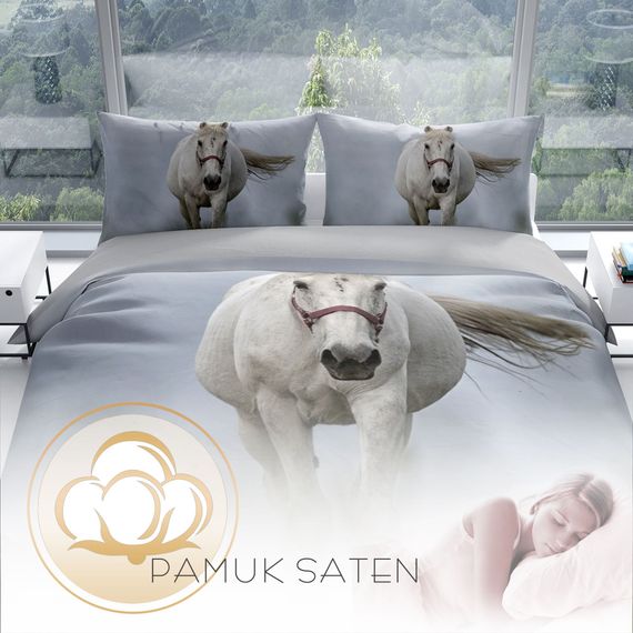 Cattleya Horse 3D Cotton Satin Double Duvet Cover Set - photo 4